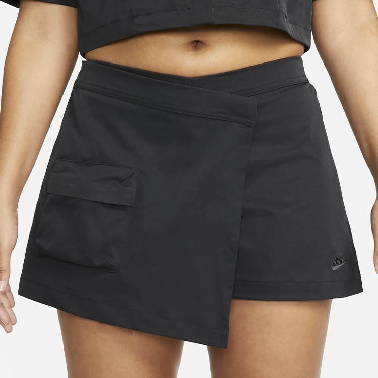 Nike Sportswear Tech Pack Casual Solid Color Irregular Metal Button Design Mid Waist Skirt Shorts Women bottoms Black DV8491-010