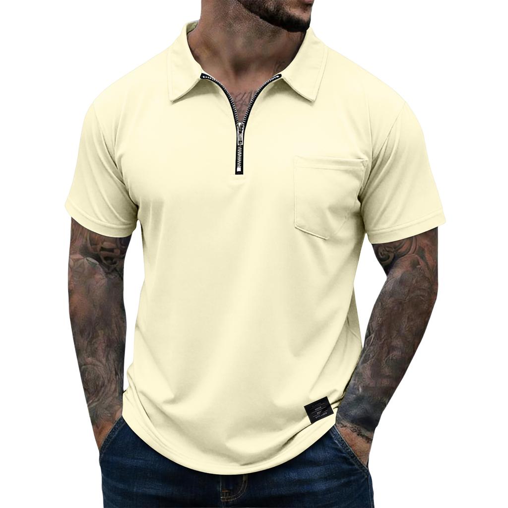Men's Casual Zipper Collar Lightweight Breathable Short-Sleeve Top