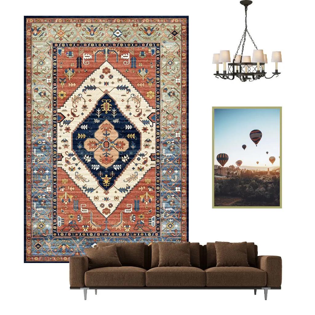 Nordischer ethnischer Stil Retro Teppich Wohnzimmer Dekoration Teppiche Zuhause Schlafzimmer Rutschfeste Matte Persisches Hofmuster Große Fläche Matte