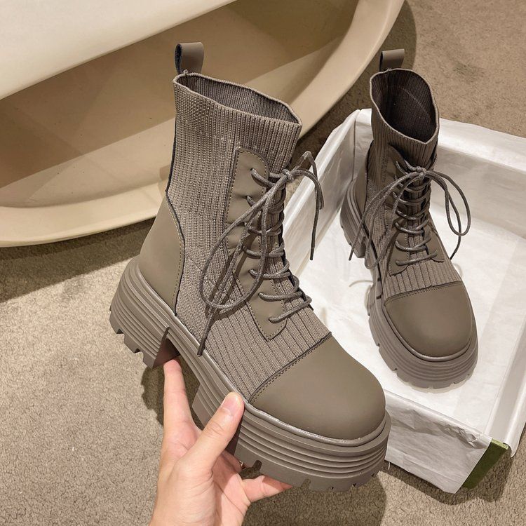 

Женские ботинки Мартина 2025 весна и осень новые короткие ботинки на толстой подошве эластичные ботинки средней длины серые улучшенная версия бежевые улучшенная версия 36