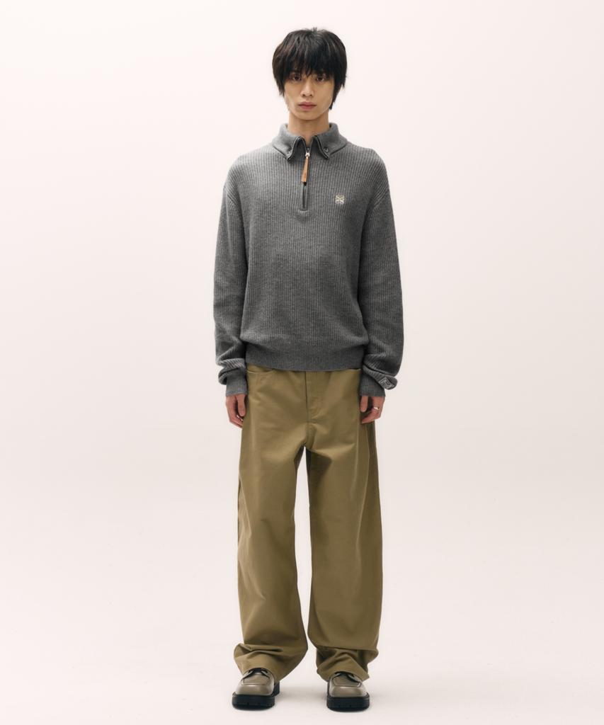 Seteo Button-Up Sailor Half Knit Zip-Up Charcoal