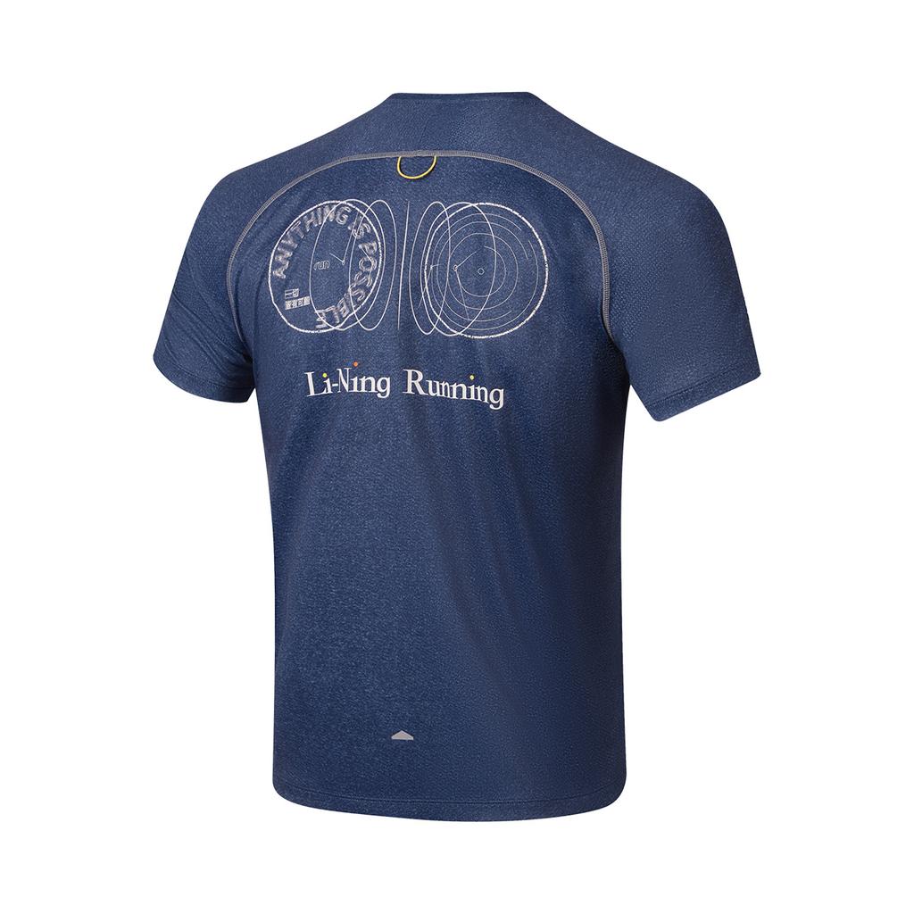 Li Ning Running Series Casual Minimalist Sports Breathable Cool Ice Silk Short Sleeve T-Shirt Men Tops Deep-Flag-Blue ATSW507-5
