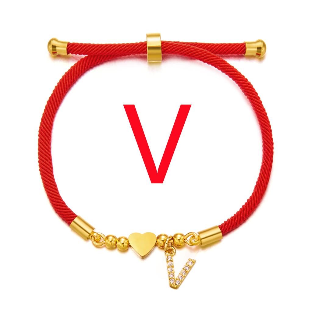 Brățară inițială din oțel inoxidabil 26 litere pentru femei alfabet AZ inimă reglabilă frânghie roșie împletită brățară bijuterii cadou
