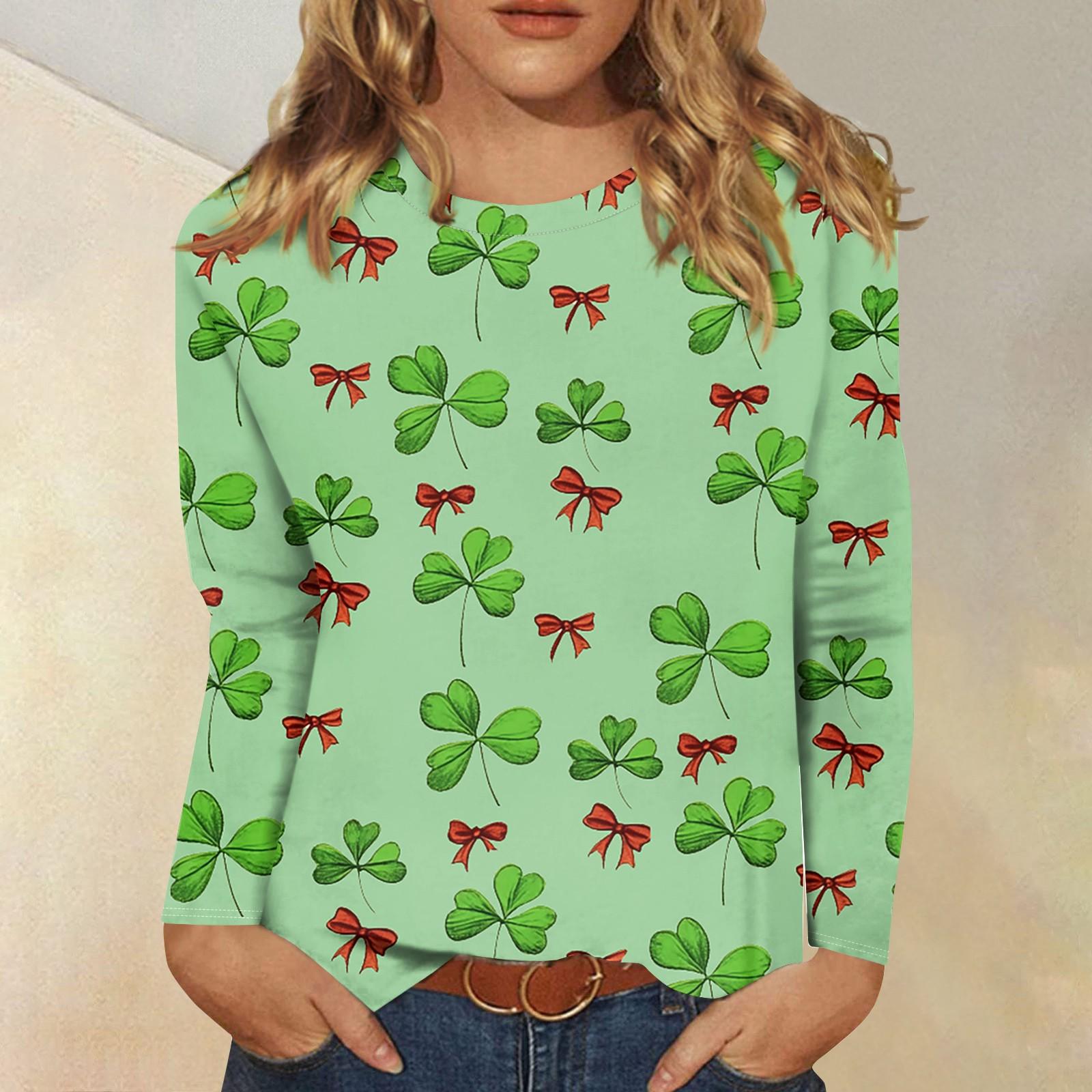 

Рубашки с длинным рукавом для женщин Милые принты Футболки Блузки Повседневные Большие размеры Базовые топы Пуловеры Рождественские L