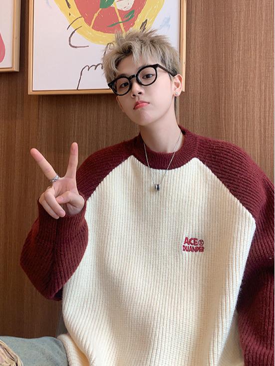 Men's Winter European Retro Chunky Knit Raglan Sweater – Japanese College Style, Oversized.