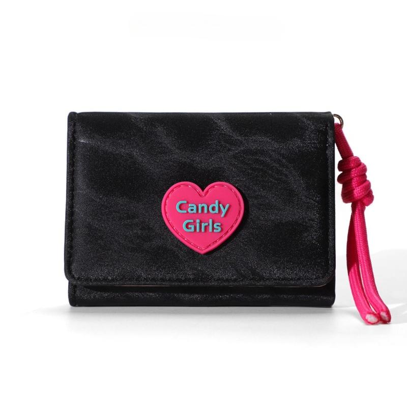 Portafoglio da donna carino a tre ante in pelle PU portamonete compatto con cinturino da polso porta carte multiplo
