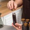 Coffee Bean Storage Tubes with Wooden Stand and Lids, Dosing Glass Vials for Coffee Storage, Espresso Bean Canisters Cellars Set