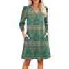 Women's Fashion V-neck Casual Beach Dress Three-quarter Sleeves Floral Print Dress