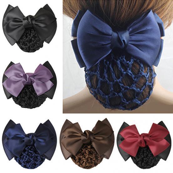 Women Pro Bow Barrette Hair Clip Cover Bowknot Bun Snood Hairnet Hair Accessory