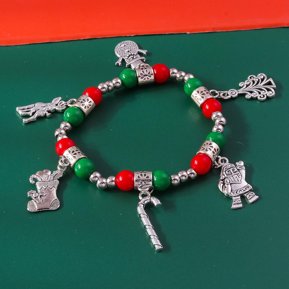 Festive Beaded Bracelet with Christmas Tree, Snowflake & Bell Pendants