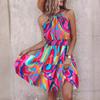 Summer European and American new printed neck dress women