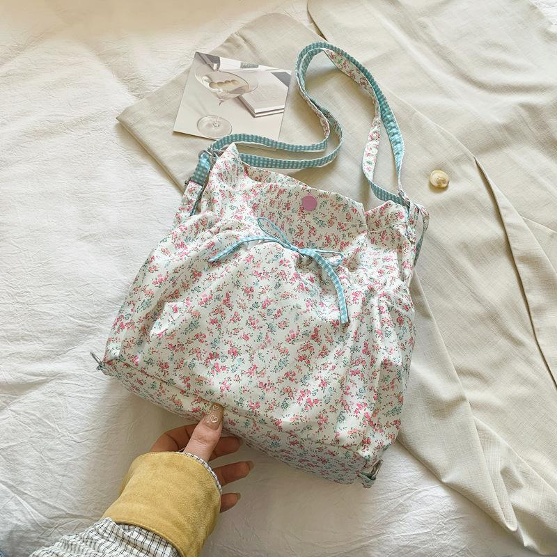 Women's Floral Print Crossbody Shoulder Bag Fashion Washable Fabric Pink Flowers Small Backpack for Casual & Special Occasions AVE