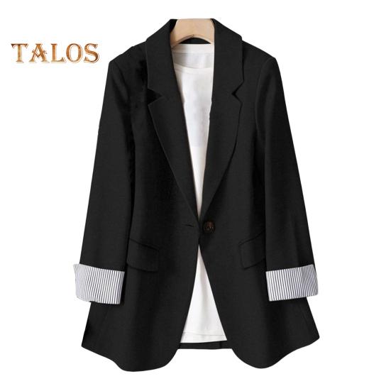 

Женский пиджак с лацканами, длинный рукав, одна пуговица, карманы с клапанами, пиджак в деловом стиле с полосатыми манжетами XXL чёрный