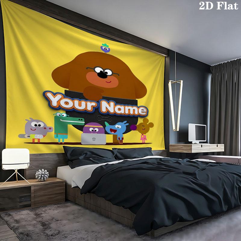 Hey Duggee Custom Name Wall Tapestry Aesthetic Wall Hanging Printed Fabric Blanket Decorative Tapestries for Bedroom Living Room Home Decor