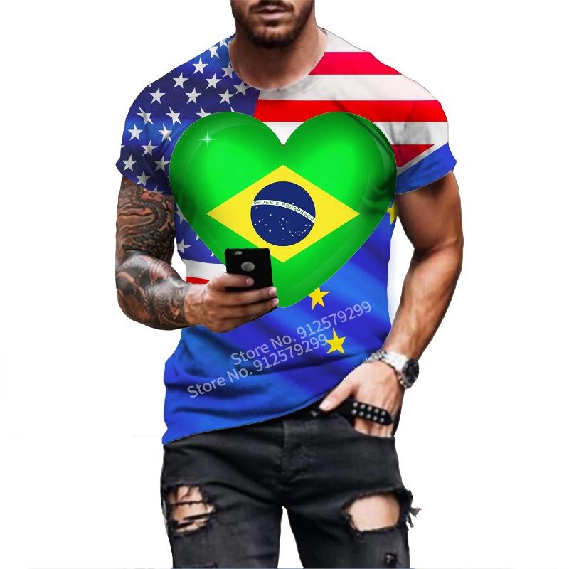 Pánská móda Brazílie Tričko Harajuku Pánské Vlajka Brazílie 3D Tisk Ležérní Sportovní Tričko Ležérní Krátký Rukáv Birl Tričko