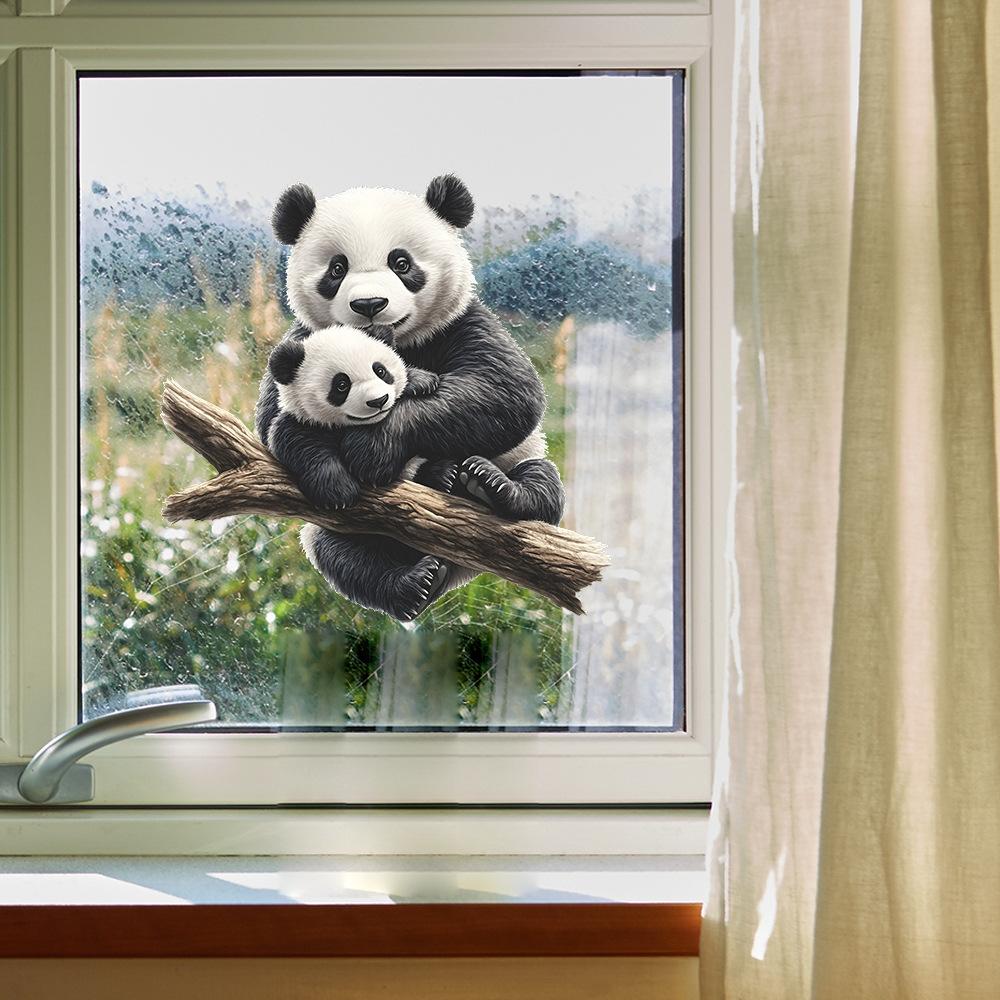 Süßer Cartoon-Panda Statisch Haftender Fensteraufkleber Abnehmbar Selbstklebend Schlafzimmer Wohnzimmer Flur Heimdekoration