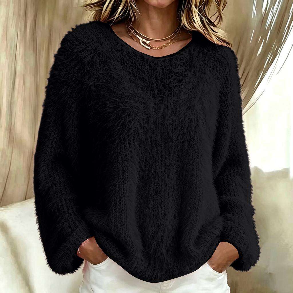 Damen Flauschiger Langarm Rollkragen Pullover Top in Farben