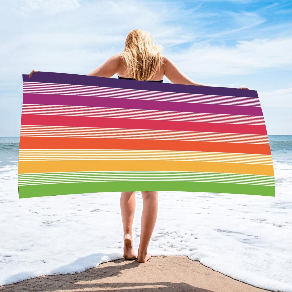 Buntes gestreiftes Strandtuch Polyester Schnelltrocknend Sandfrei Große Badetücher für Sommer Pool Schwimmen Urlaub Reise Decke