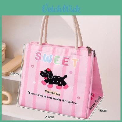 Cute Cartoon Dog Cat Lunch Bag For Students With Insulation And Carry Handle For Commuting Use