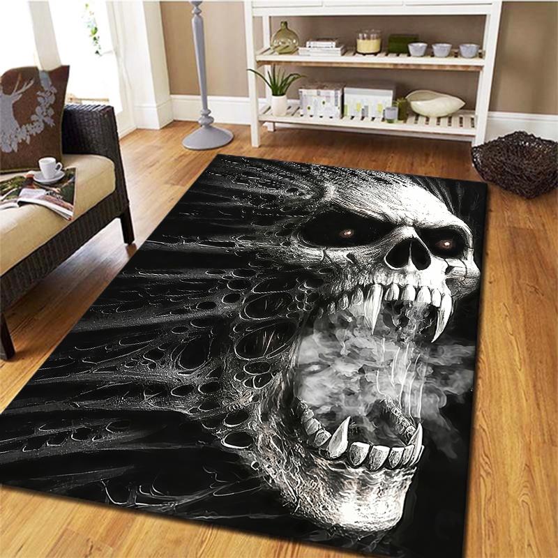 Dark Street Skull Pattern Square Carpet,Area Rug,Carpet Rug for Living Room Bedroom Sofa Playroom Decor,Non-slip Floor Mat,Holiday Birthday Gifts