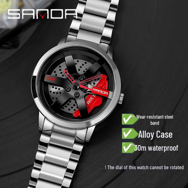 Sanda TEMU Men's Waterproof Quartz Watch with Hollow Dial and Steel Band