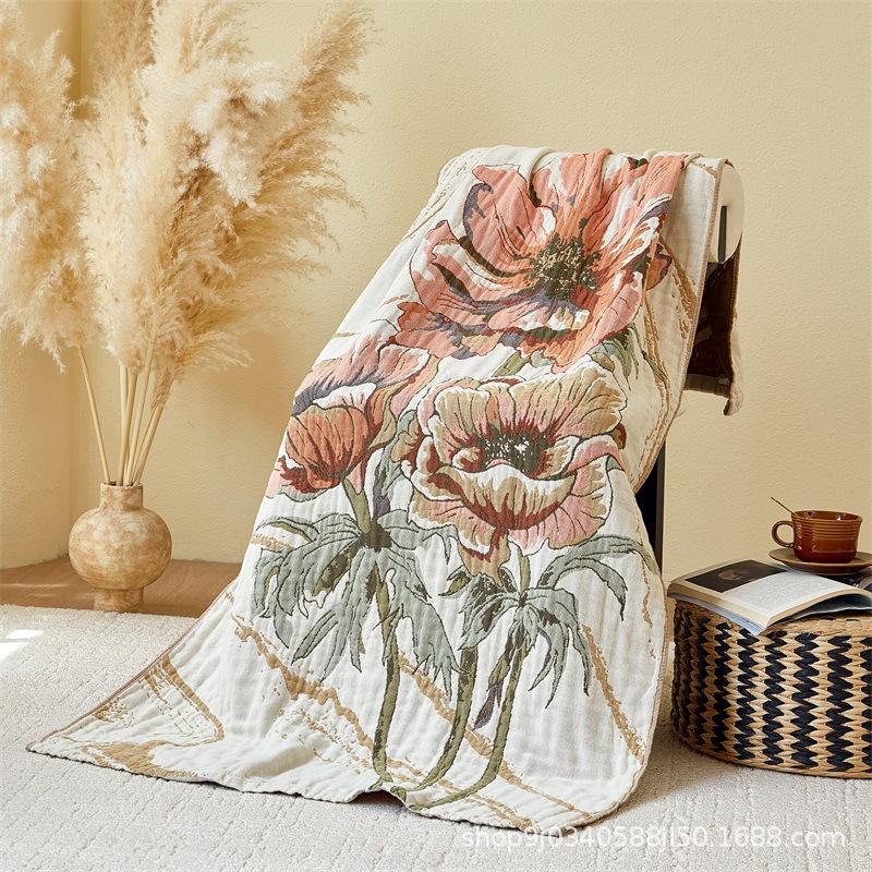 Nordic Class A Pure Cotton Gauze Bath Towel Dirt-Resistant And Non-Slip Light Luxury Leisure Blanket High-End Decorative Blanket Sofa Blanket