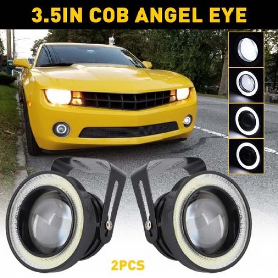 3.5" Projector COB LED Eyes Halo Angel Ring Fog Lights DRL Driving Lamp White 2X