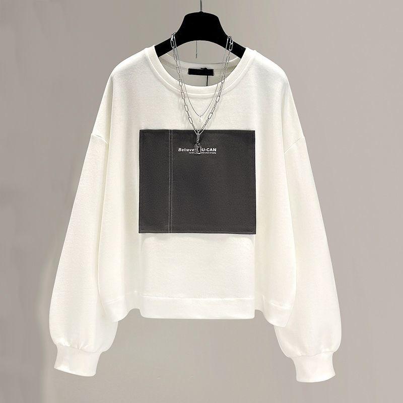 Plus Size Women Hoodless Sweatshirt Loose Short Style Long Sleeve Ins Style Spring Autumn Top