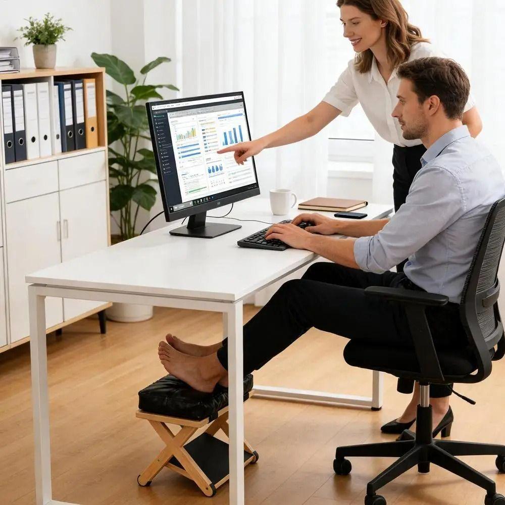 Non-Slip Base Solid Wood Footrest Natural Solid Wood Office Foot Stool Gaming Setup