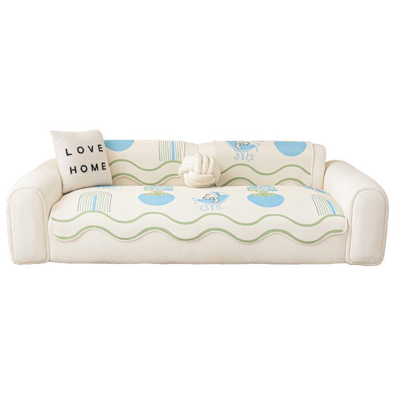 New Cool Doudou Summer Ice Silk Sofa Cushion Straight Row Anti-Cat Scratch Sofa Cover Fixed Non-Slip Sofa Seat Cushion