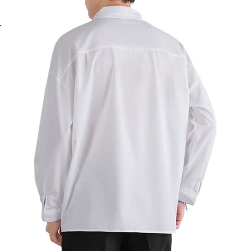 VANCAMEL Langarmhemd für Herren, Lockeres Freizeit-Oberteil für Herren, einfarbige Kleidung im koreanischen Stil, Schwarz, 2XL