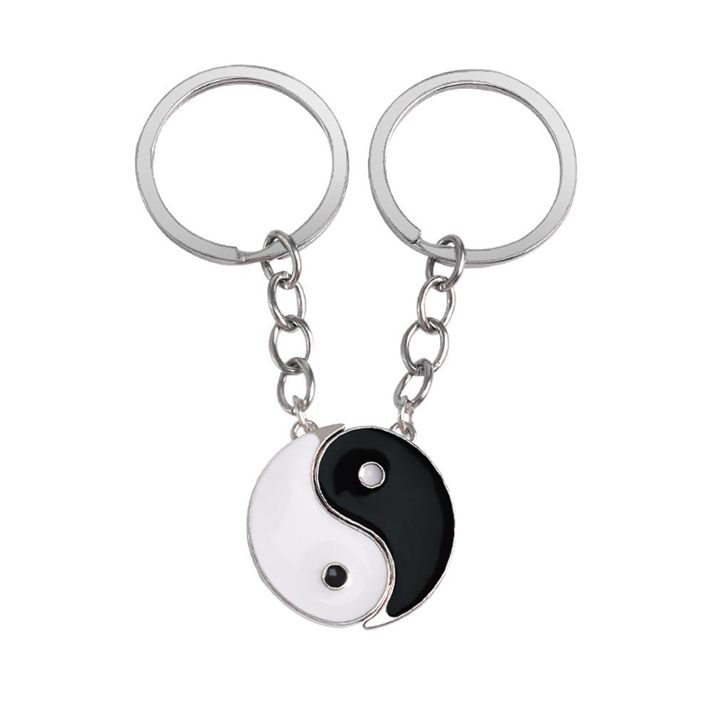 

New Yin Yang Tai Chi Keychain: Black & White Patchwork, Magnetic Alloy, Simple & Versatile Design