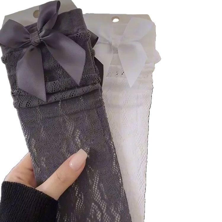 Summer Thin Lace Sexy Hollow Stacking Socks Bow Tie Niche Retro Ballet Calf Socks