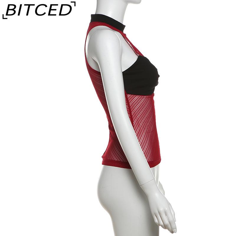 BITCED Summer Women's Fashion Sexy O-Neck Sleeveless Mesh Tank Top