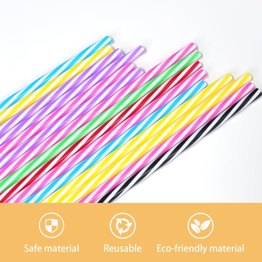 100 Pieces Plastic Drinking Straws 8 Inches Long Multi-Colored Striped Foldable