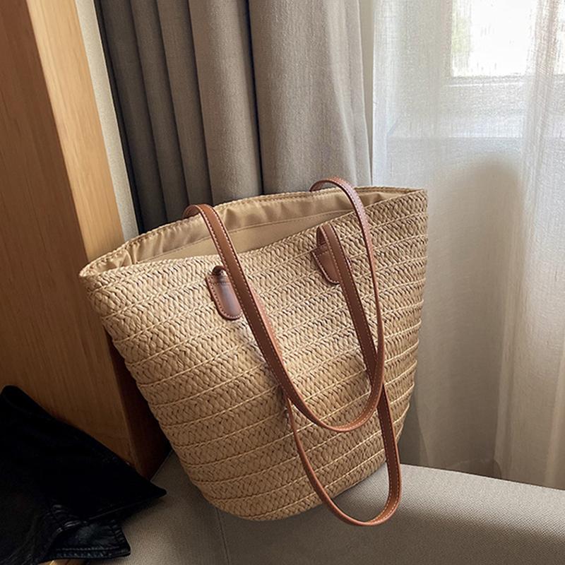 

Жіноча сумка на плече великої місткості Літня сумочка з солом’яного плетеного кошика Модна жіноча розкішна дизайнерська пляжна сумка Bali Shopper Tote 23x14x29cm хакі