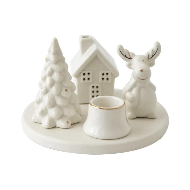 Weihnachtsdekorationen Weihnachtsbaum Schneehaus Elch Kreativer Keramik-Kerzenständer Schreibtischdekoration Ornamente