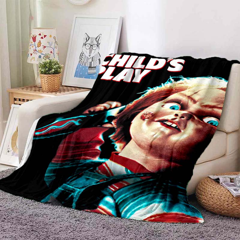 Chucky Child's Play Horror Movie Print Flannel Blanket Cozy Warm Throw Bedroom Sofa Birthday Present Indoor Home Holiday Decor