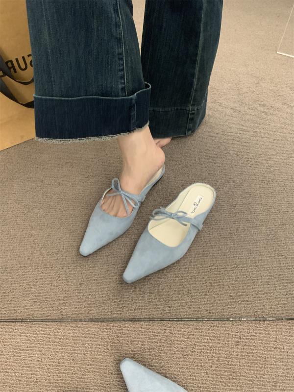 Fashion Female Shoes Ladies' Slippers Flock Cover Toe Luxury Slides Butterfly-Knot 2025 Designer Pointed Butterfly-knot Mary Janes