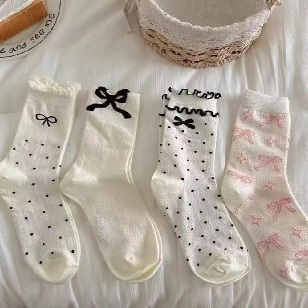 Ballet Style Tube Socks Spring/summer Mid Tube Socks Ins Bow Stacked Socks