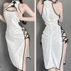 Erotic Qipao Lingerie Sexy Cheongsam Dress Hollow Bra Jacquard Porn Outfit High Split Bandage Retro Chinese Cosplay Costumes
