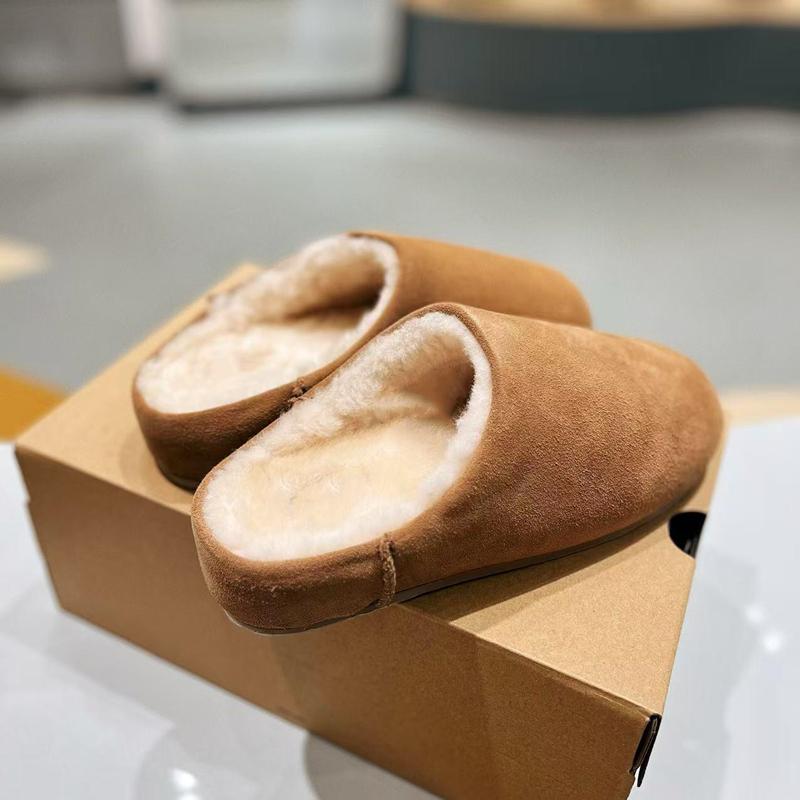 Suede Women Slippers Flats Fashion Warm Fur Mules Shoes Winter Casual Slingback Shoes Designer Shoes 2026 Walking Mujer Zapatos