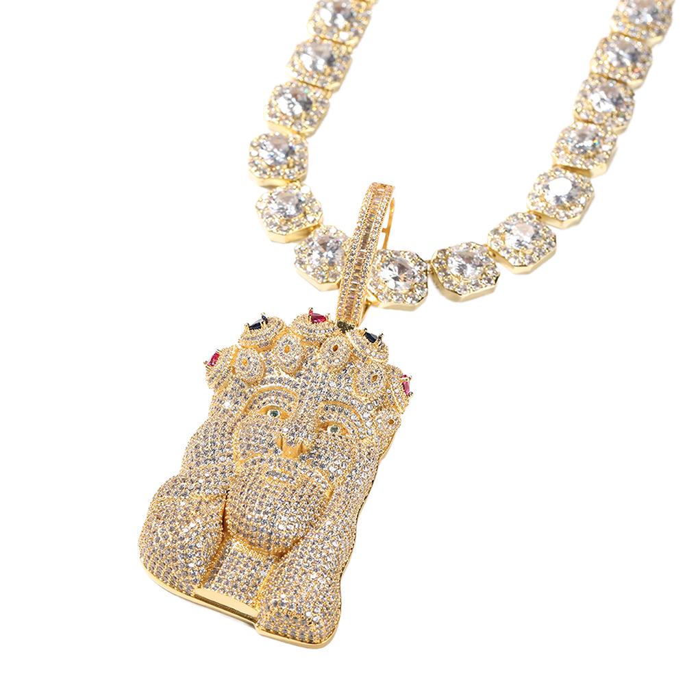 New 18k Gold-plated Zirconia Jesus Face Pendant gold