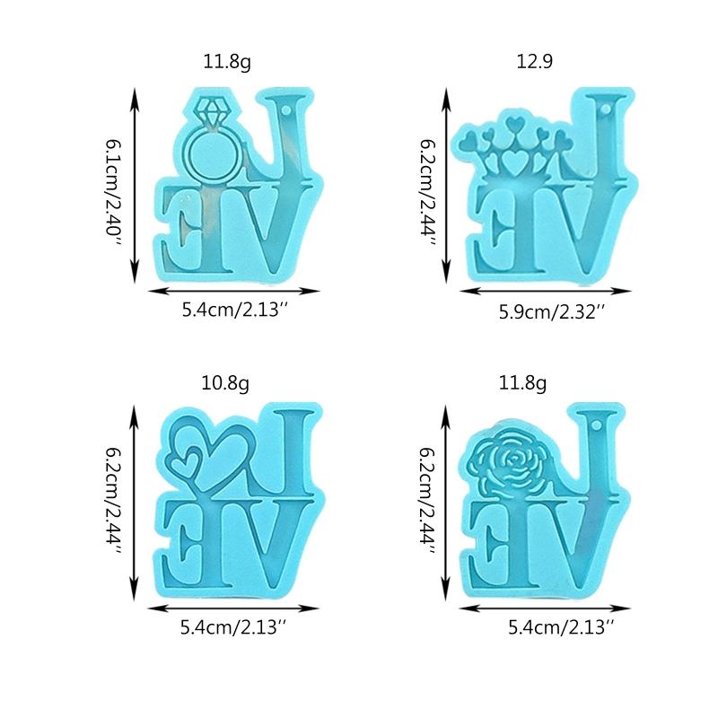 Silikonform für Schlüsselanhänger in Buchstabenform mit Liebeszeichen und Loch für selbstgemachte Dekoration, Kunstharzguss, Anhängerform, Valentinstag