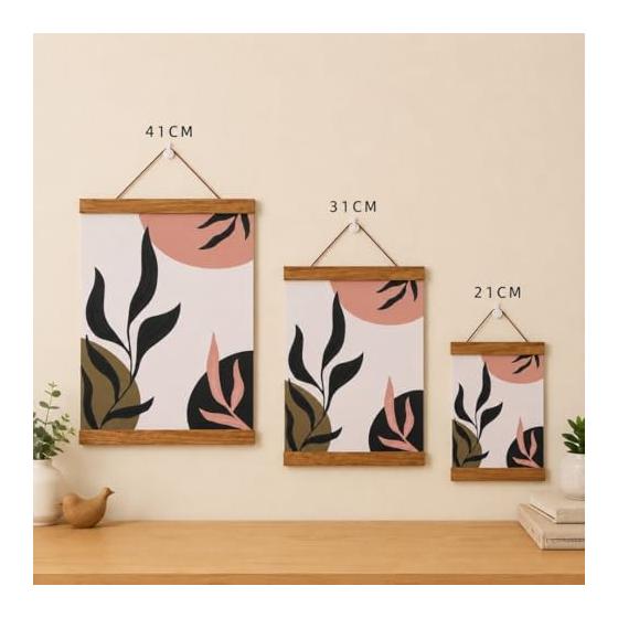 Hana-no-do Wooden Tapestry Rod, Poster Hanger, Picture Frame, Wall Display, Strong Magnetic, No Drilling Required, Natural Wood with Leather Strap,