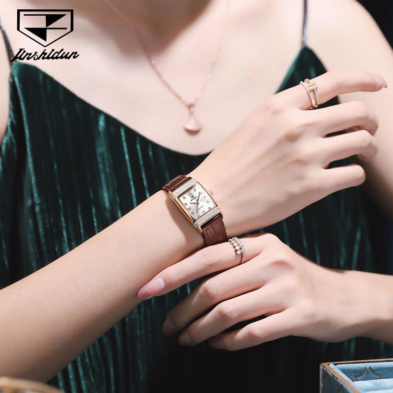 Hodinky značky JINSHIDUN Lehké Luxusní Jednoduché Diamantové vsazené Vodotěsné Luminous Quartz Hodinky Dámské hodinky Dámské hodinky