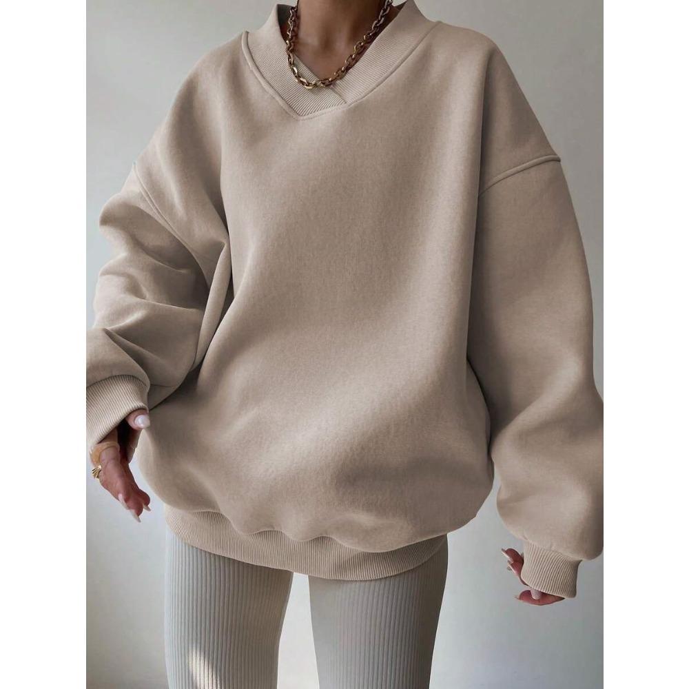 Elegant Fleece Top Women Pullover Regular Crew Neck Loose Fit Sweatshirt Casual Velvet Hoodie
