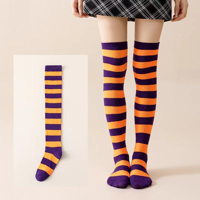 Calze a righe sopra il ginocchio da donna Calze alte Multicolore Jk Casual Calze calde Sexy Sottili Lunghe Calze Hosiery a righe di Natale #