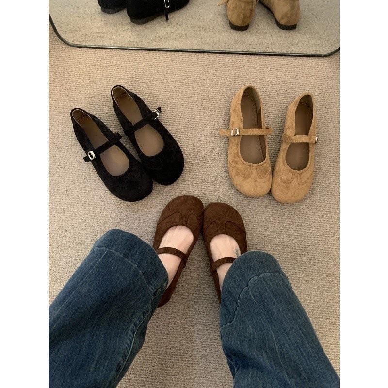 Suede small leather shoes flat spring and autumn word with soft sole Doudou shoes evening commuting shoes