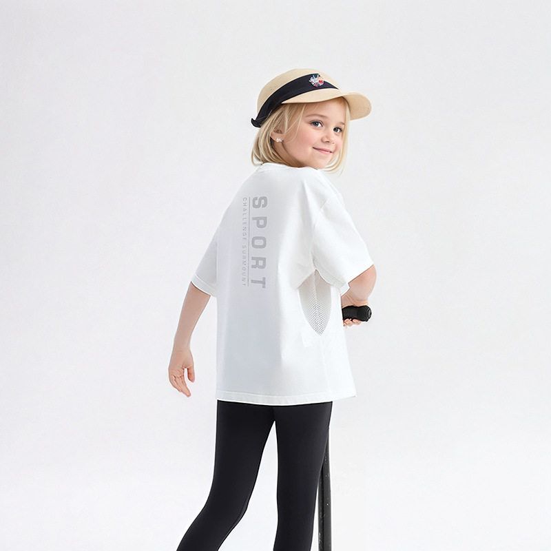 Summer Children's Clothing, Short-Sleeved T-Shirts for Older Children, Half-Sleeved Letter Print Clothes, Girls' Ice-Feel Quick-Drying Tops